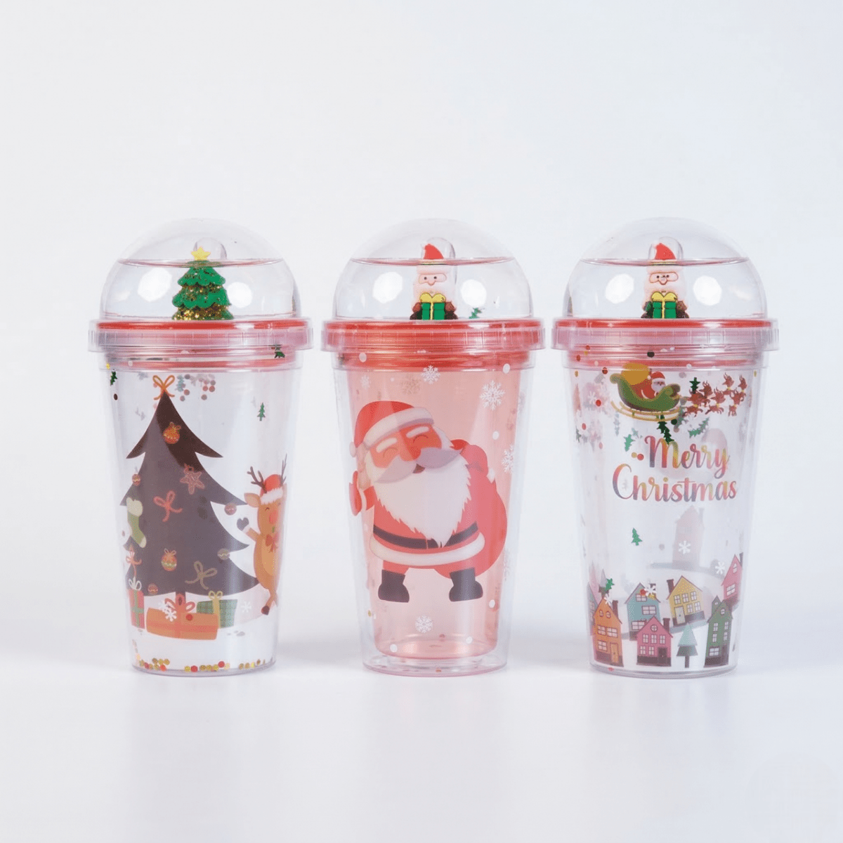 Merry Christmas Transparent Sipper with Dome Lid & Straw (Random Design Only Pack of 1) - Memories Insite